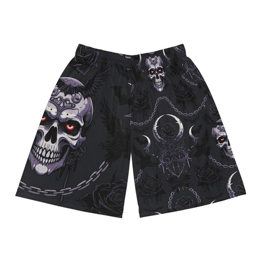 Goth Skull Moon Basketball Shorts - All-Over Print