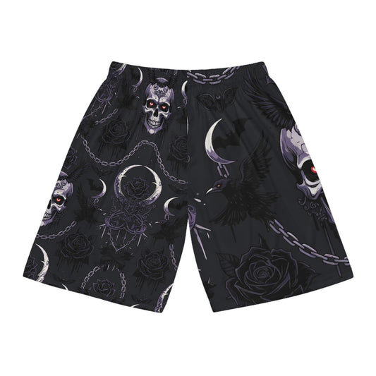 Goth Skull Moon Basketball Shorts - All-Over Print