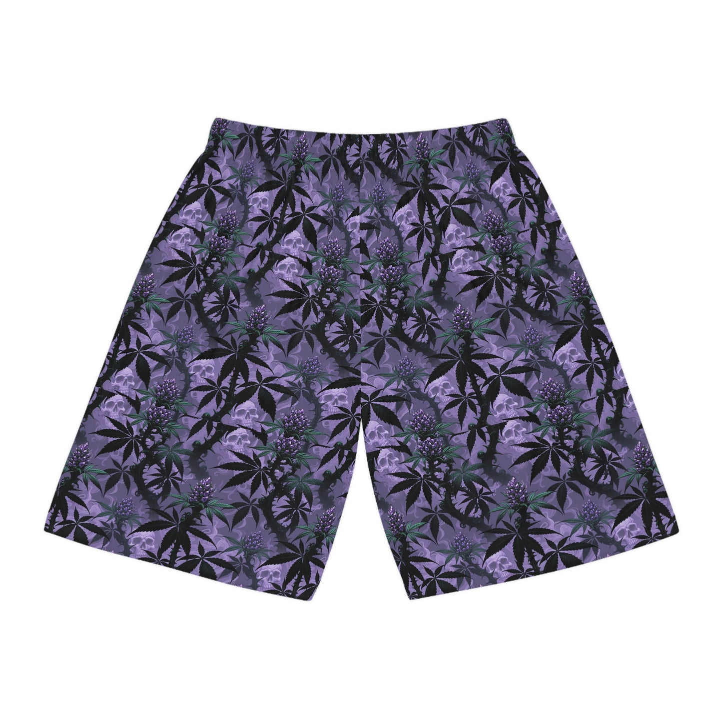 Purple Cannabis Leaf All-Over Print Basketball Shorts — Floral Stoner Pattern
