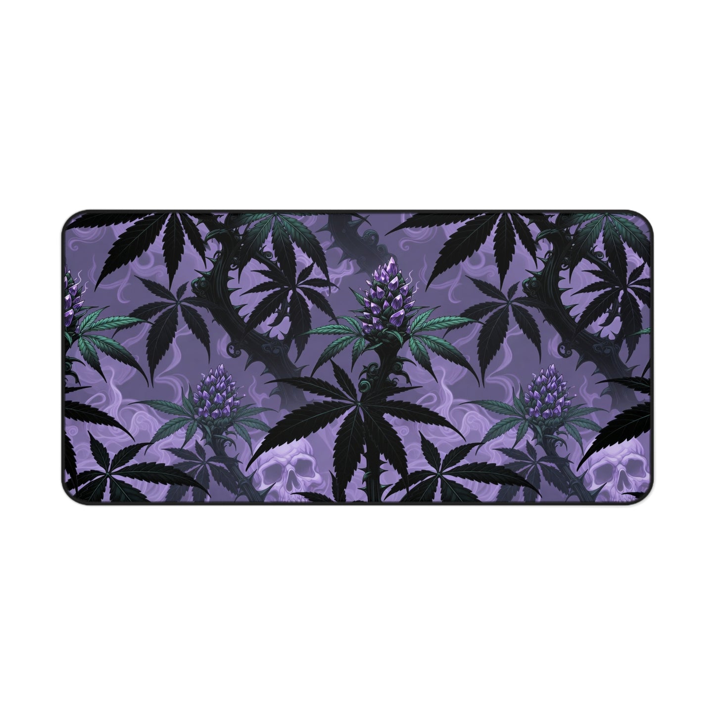 Purple Cannabis Leaf Desk Mat — Gothic Skull & Bud Gaming Mouse Pad