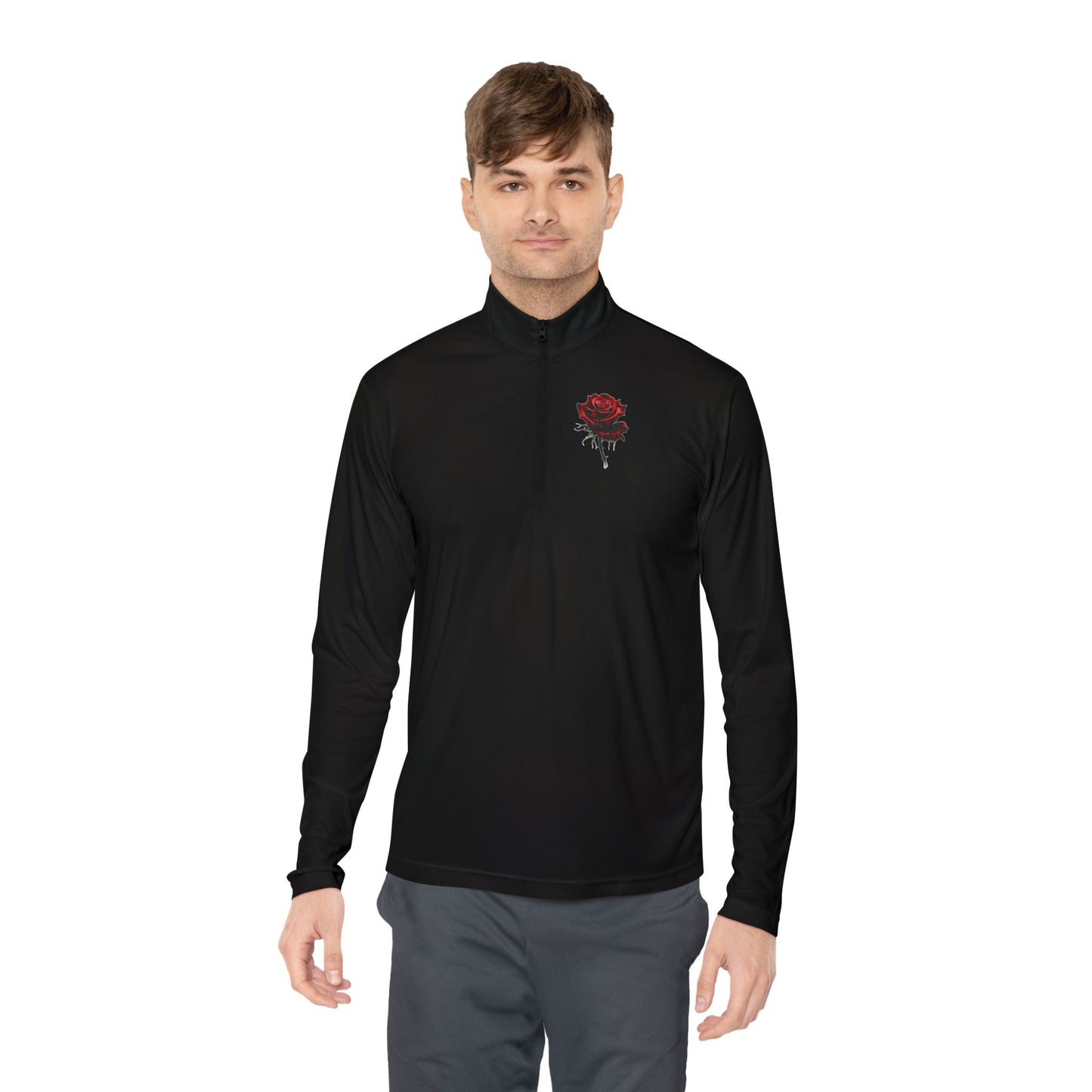 Quarter-Zip Pullover — Gothic Rose & Raven Embroidered Pullover