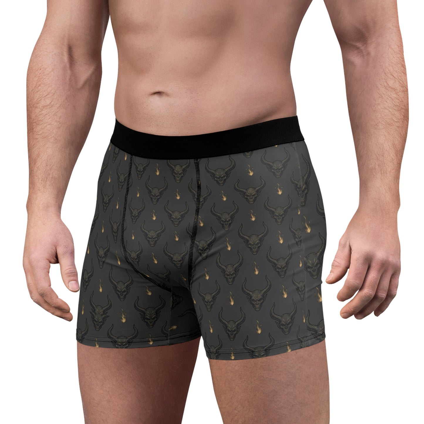 Skull Horns Boxer Briefs — Dark Gothic All-Over Print Men's Underwear
