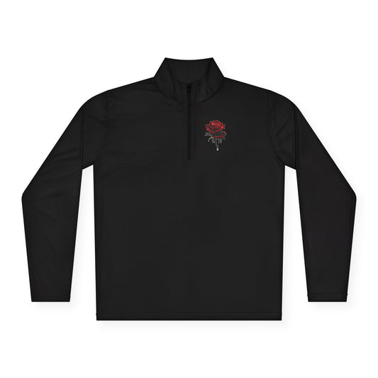 Quarter-Zip Pullover — Gothic Rose & Raven Embroidered Pullover