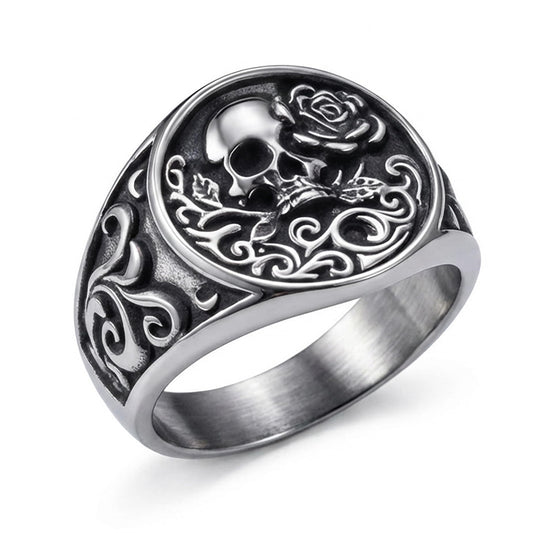 Stainless Steel Gothic Rose Skull Ring