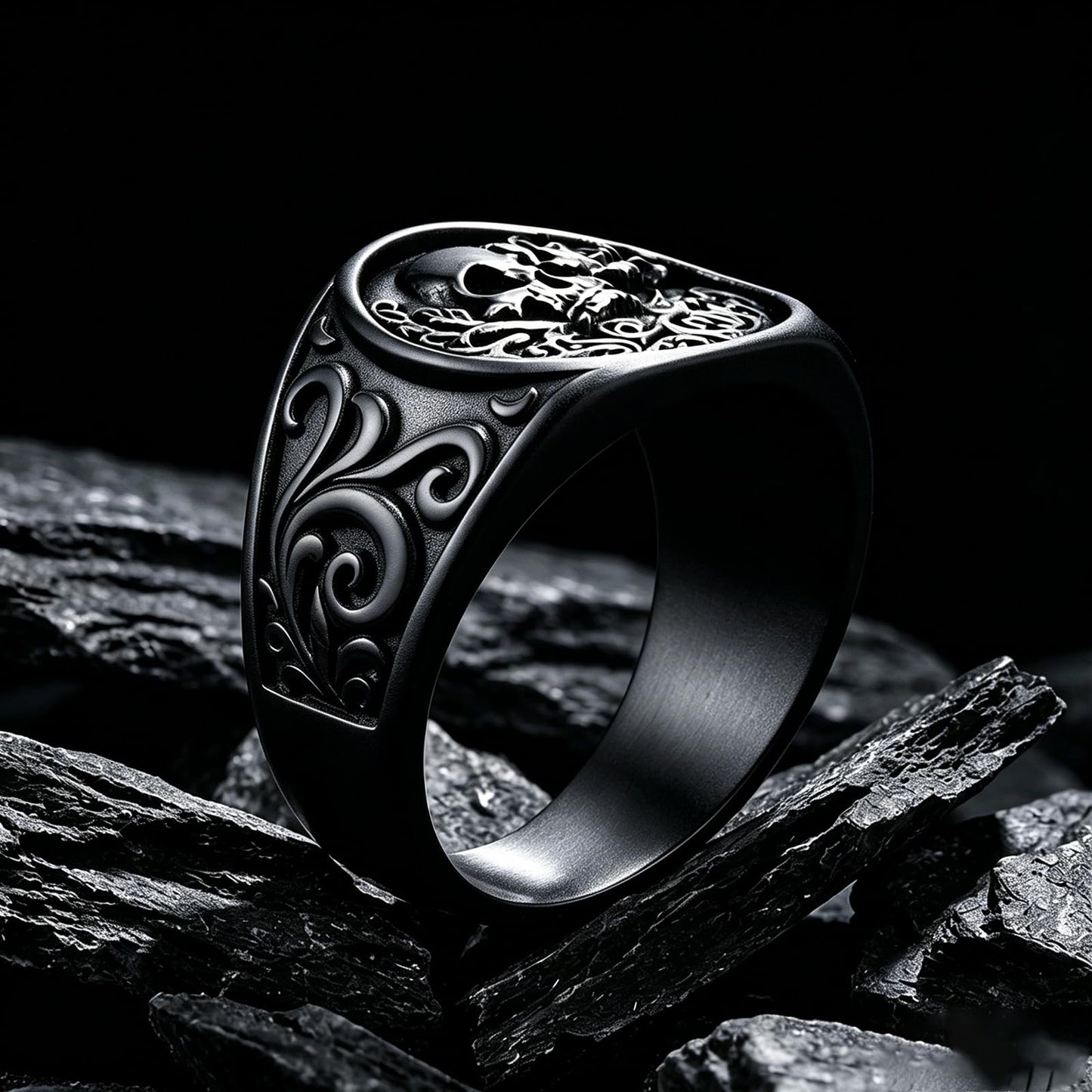Stainless Steel Gothic Rose Skull Ring