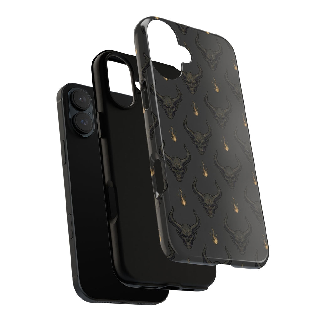 Dark Skull Pattern Phone Case — Gothic Bull Skull with Tiny Flame Accent