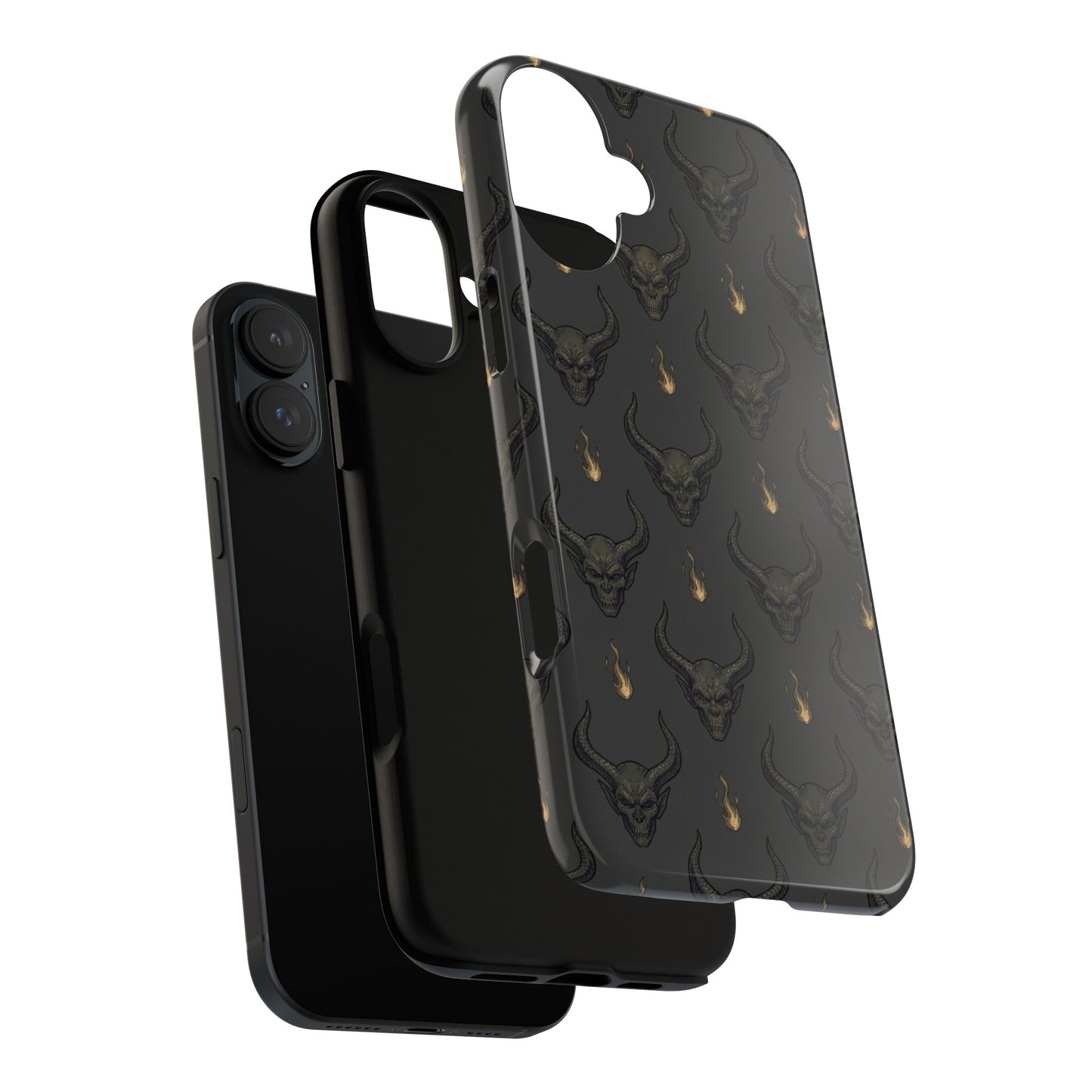 Dark Skull Pattern Phone Case — Gothic Bull Skull with Tiny Flame Accent