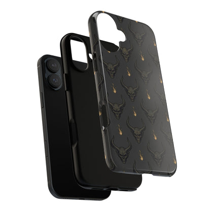Dark Skull Pattern Phone Case — Gothic Bull Skull with Tiny Flame Accent