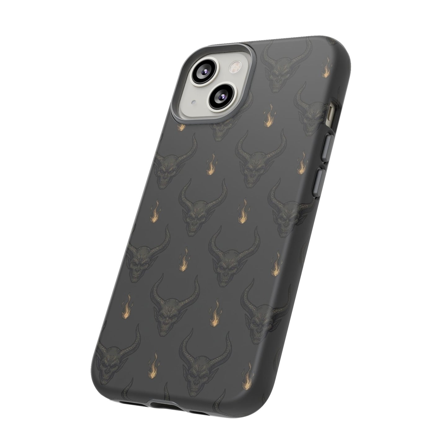 Dark Skull Pattern Phone Case — Gothic Bull Skull with Tiny Flame Accent