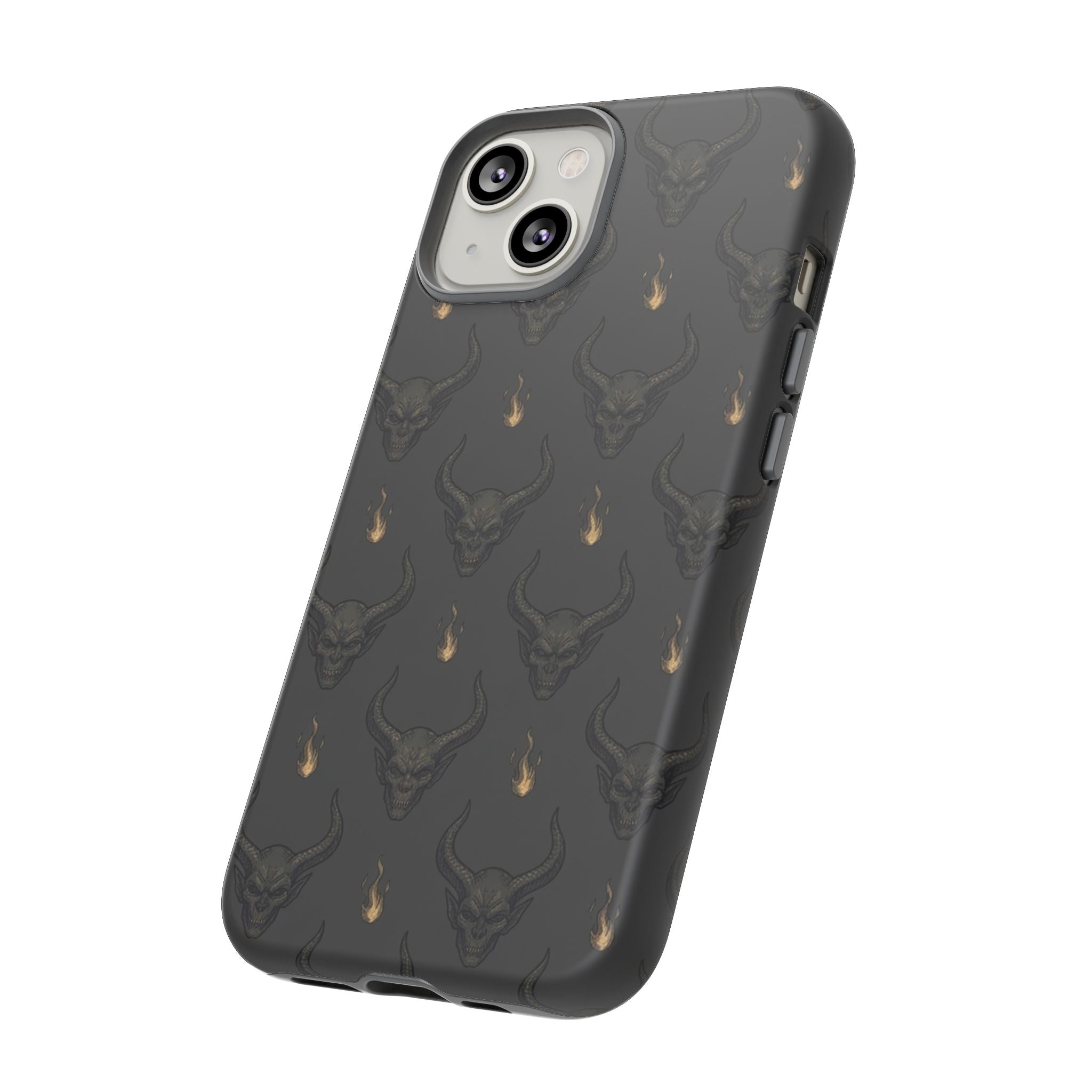 Dark Skull Pattern Phone Case — Gothic Bull Skull with Tiny Flame Accent