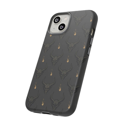 Dark Skull Pattern Phone Case — Gothic Bull Skull with Tiny Flame Accent