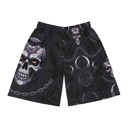 Goth Skull Moon Basketball Shorts - All-Over Print