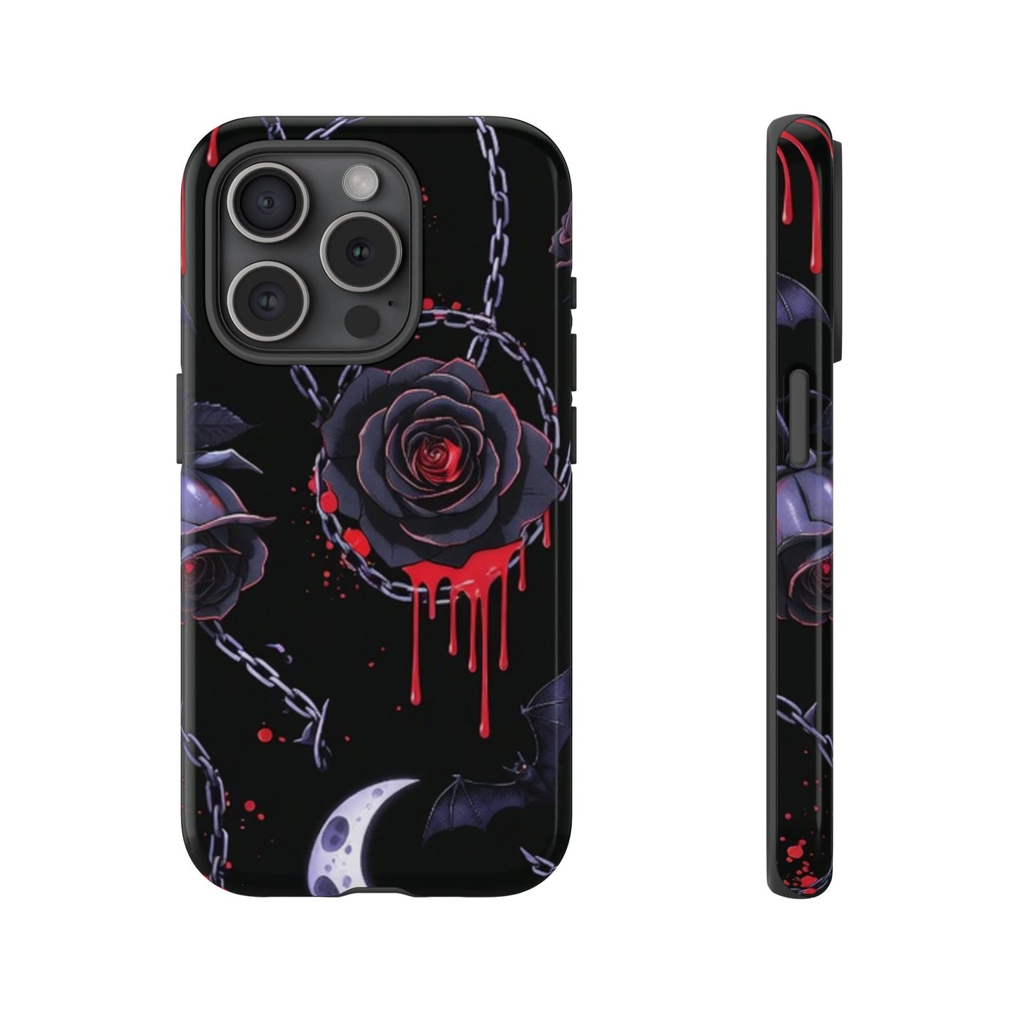 Phone Case — Gothic Dripping Black Rose & Moon Protective Case