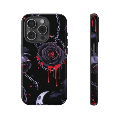 Phone Case — Gothic Dripping Black Rose & Moon Protective Case