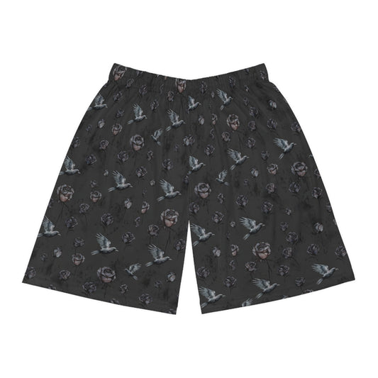 Birds & Roses Basketball Shorts — Dark Floral All-Over Print