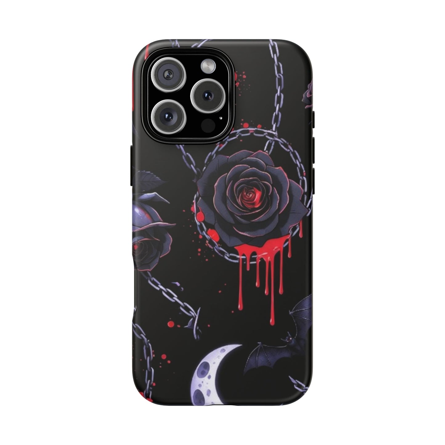 Phone Case — Gothic Dripping Black Rose & Moon Protective Case