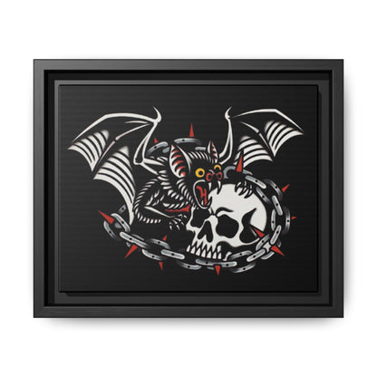 Gothic Bat & Skull Framed Matte Canvas Art