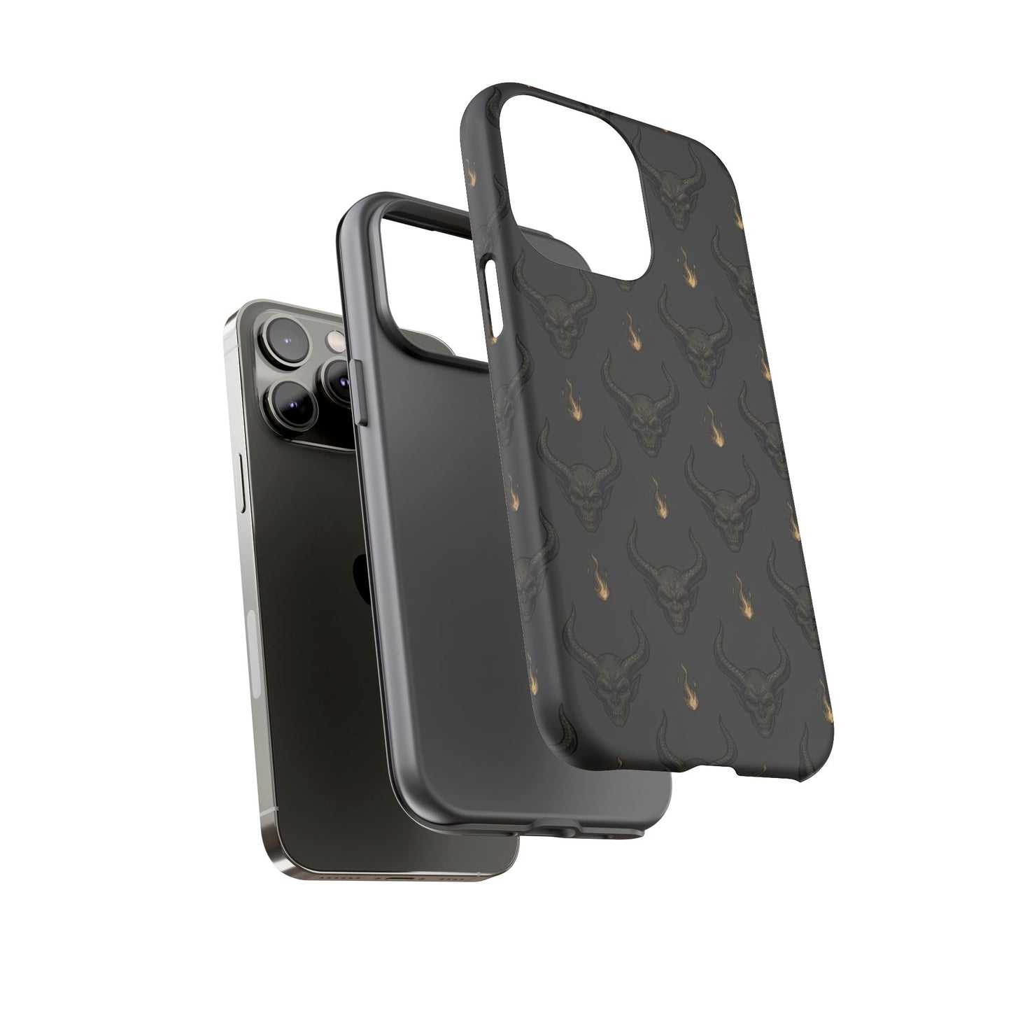 Dark Skull Pattern Phone Case — Gothic Bull Skull with Tiny Flame Accent