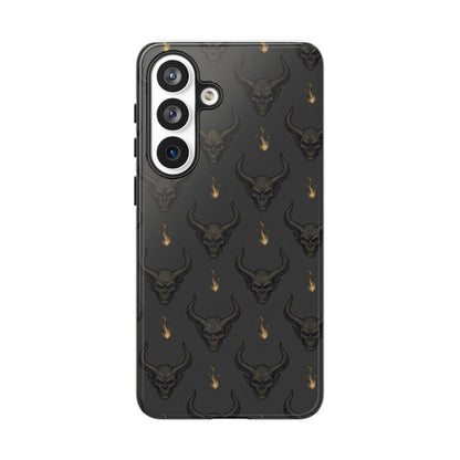 Dark Skull Pattern Phone Case — Gothic Bull Skull with Tiny Flame Accent