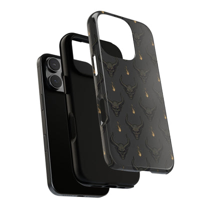 Dark Skull Pattern Phone Case — Gothic Bull Skull with Tiny Flame Accent