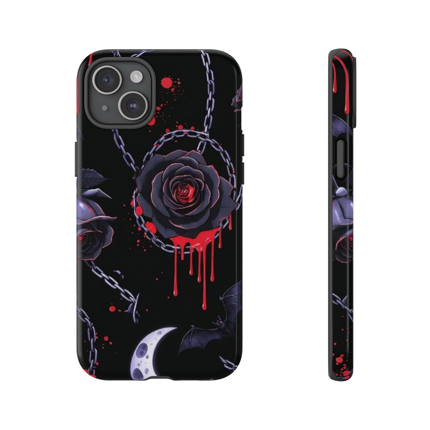 Phone Case — Gothic Dripping Black Rose & Moon Protective Case