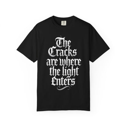 The Cracks Are Where the Light Enters T-Shirt — Gothic Brain Heart Art Tee
