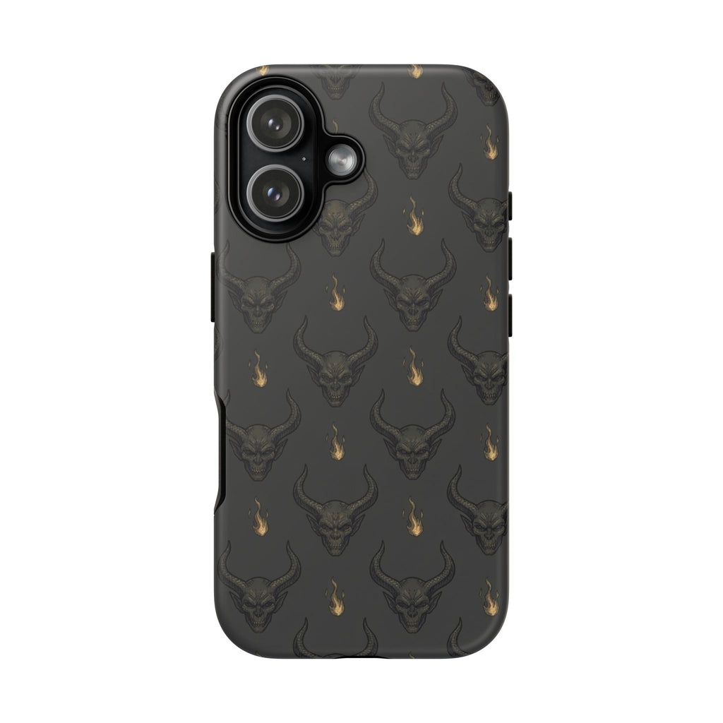 Dark Skull Pattern Phone Case — Gothic Bull Skull with Tiny Flame Accent