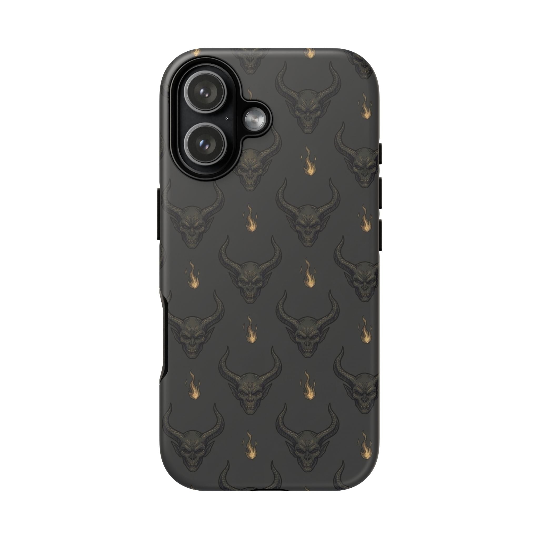 Dark Skull Pattern Phone Case — Gothic Bull Skull with Tiny Flame Accent