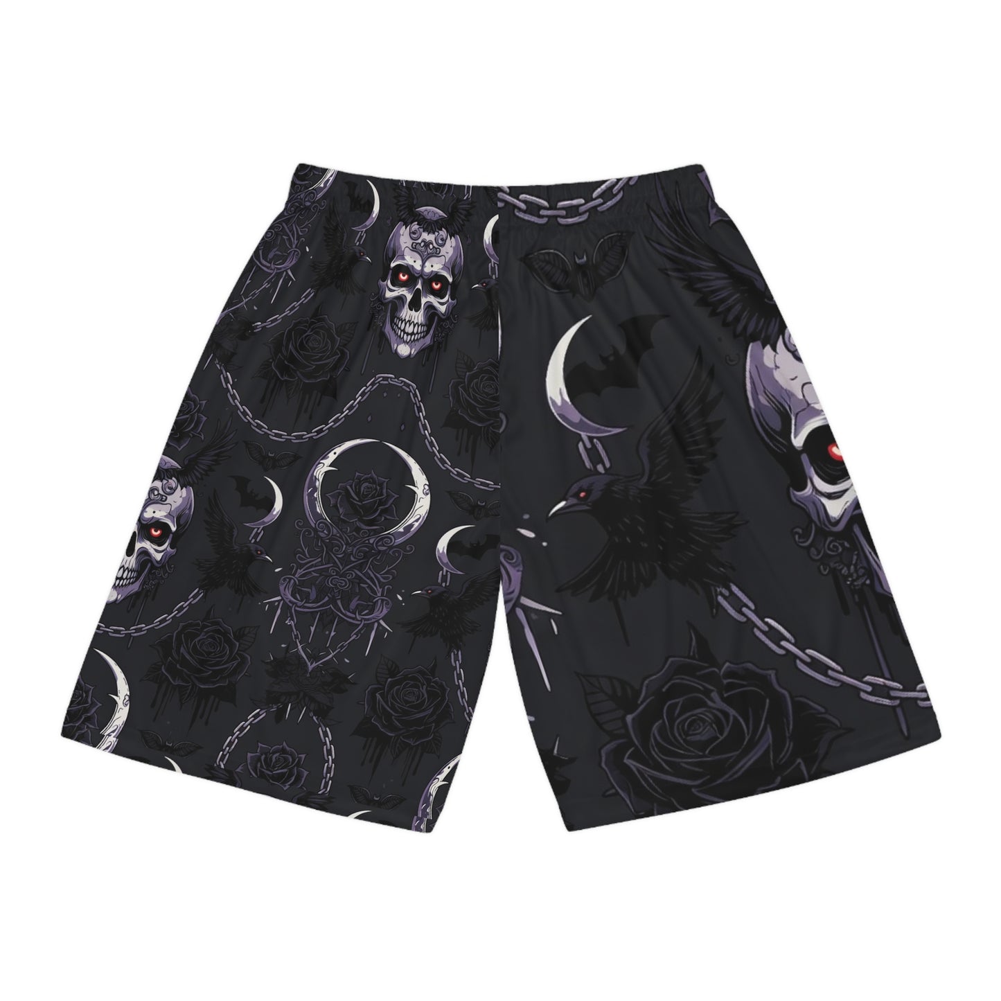 Goth Skull Moon Basketball Shorts - All-Over Print