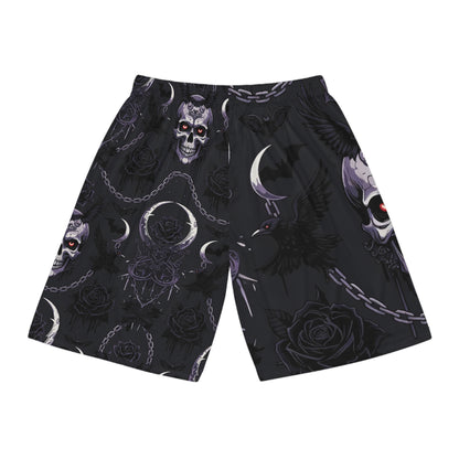 Goth Skull Moon Basketball Shorts - All-Over Print