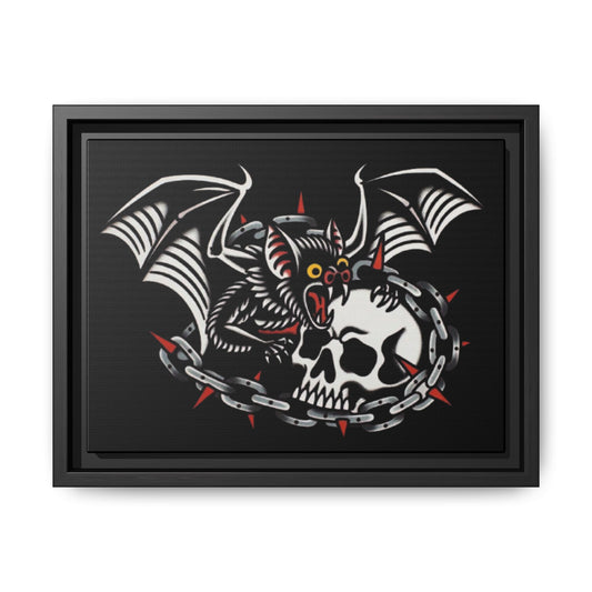 Gothic Bat & Skull Framed Matte Canvas Art
