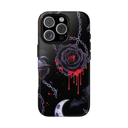 Phone Case — Gothic Dripping Black Rose & Moon Protective Case