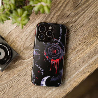 Phone Case — Gothic Dripping Black Rose & Moon Protective Case