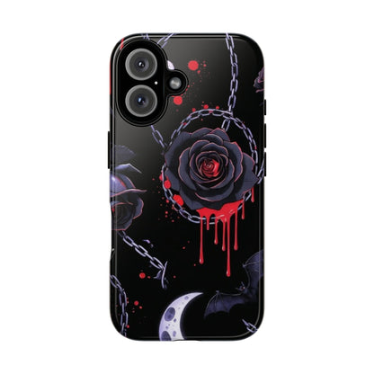 Phone Case — Gothic Dripping Black Rose & Moon Protective Case