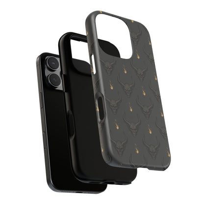 Dark Skull Pattern Phone Case — Gothic Bull Skull with Tiny Flame Accent