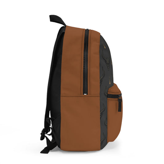 Bull Skull Flame Backpack — Gothic Boho Daypack for Students & Travelers
