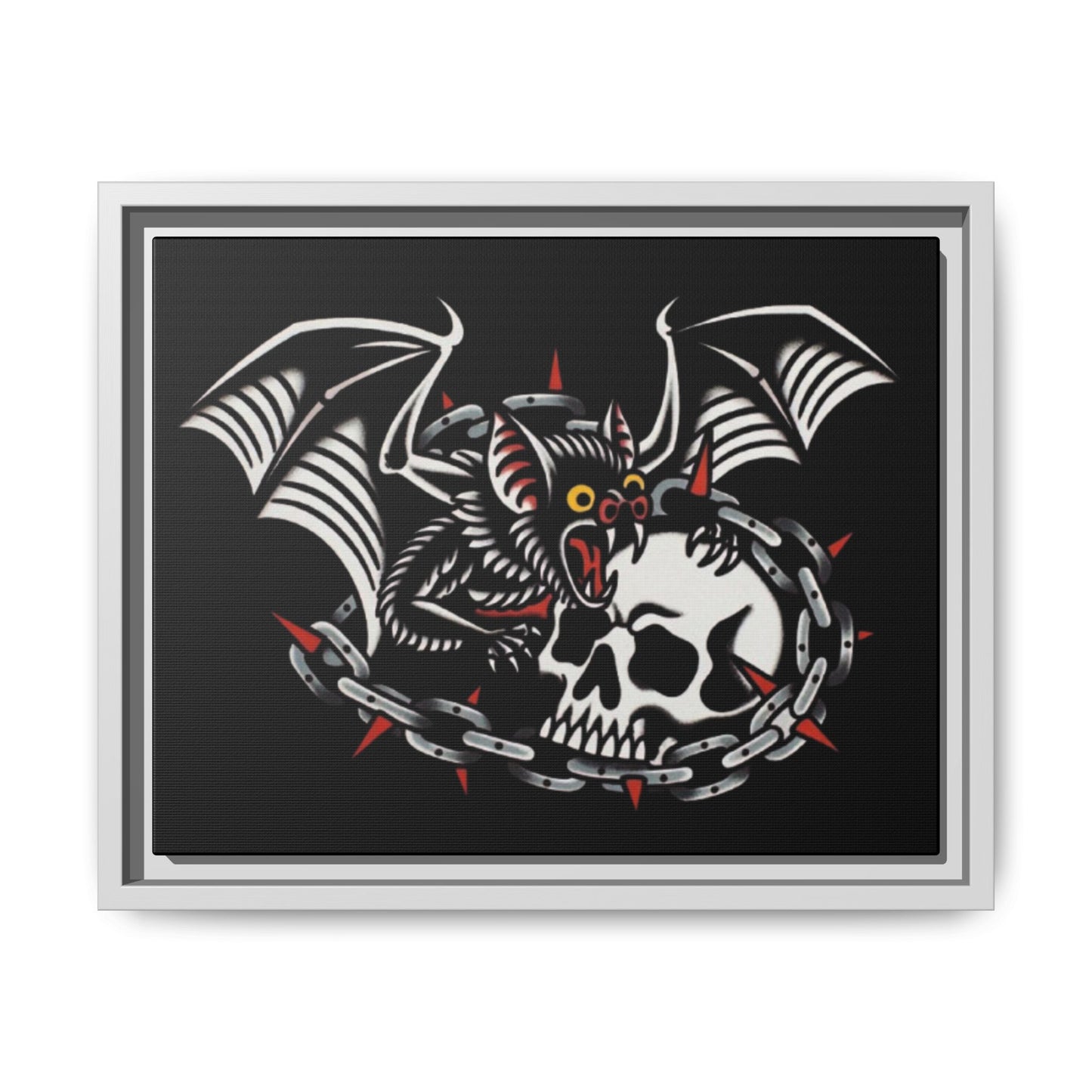 Gothic Bat & Skull Framed Matte Canvas Art
