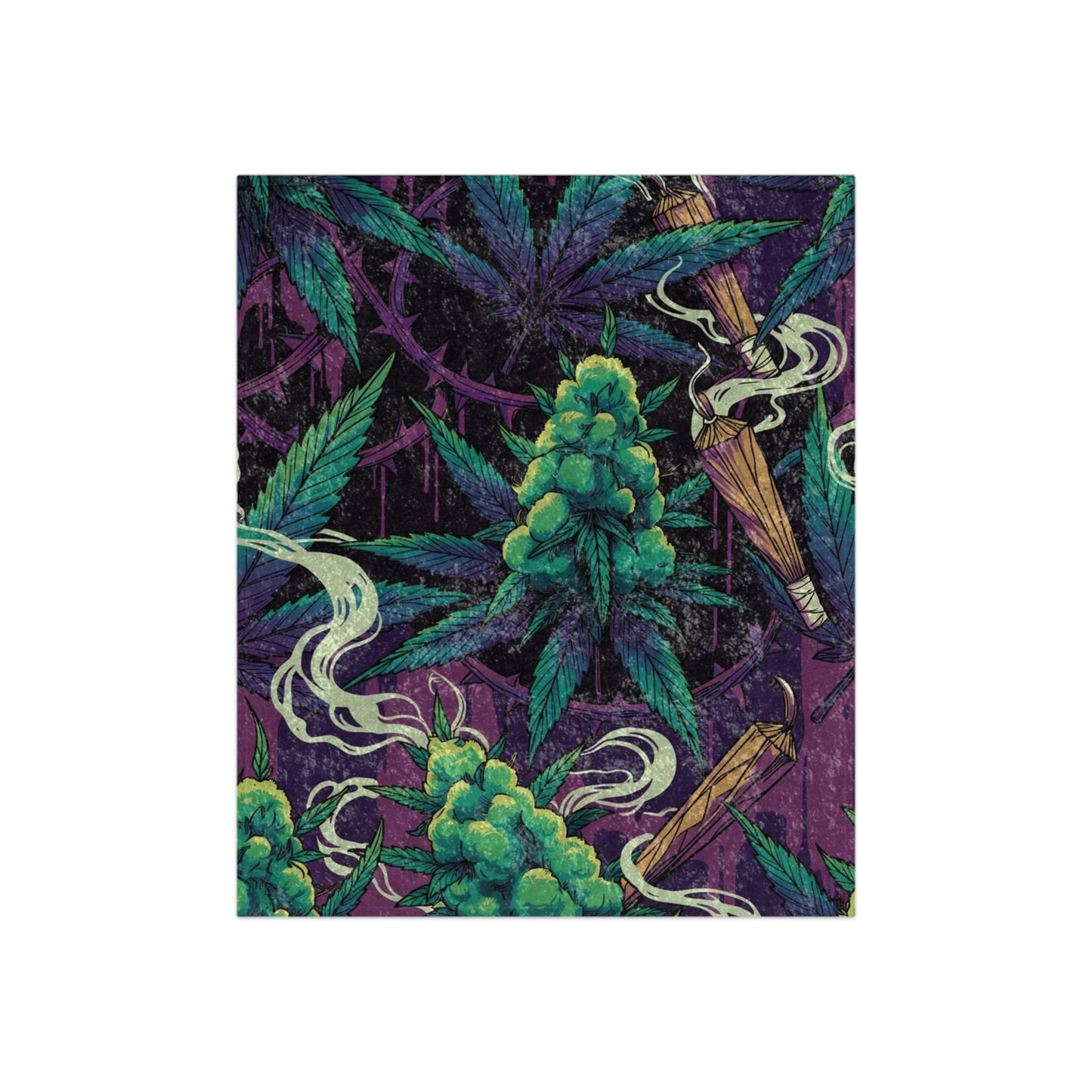 Crushed Velvet Blanket — Psychedelic Cannabis Leaf & Bud Print Cozy Throw