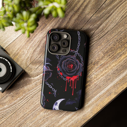 Phone Case — Gothic Dripping Black Rose & Moon Protective Case