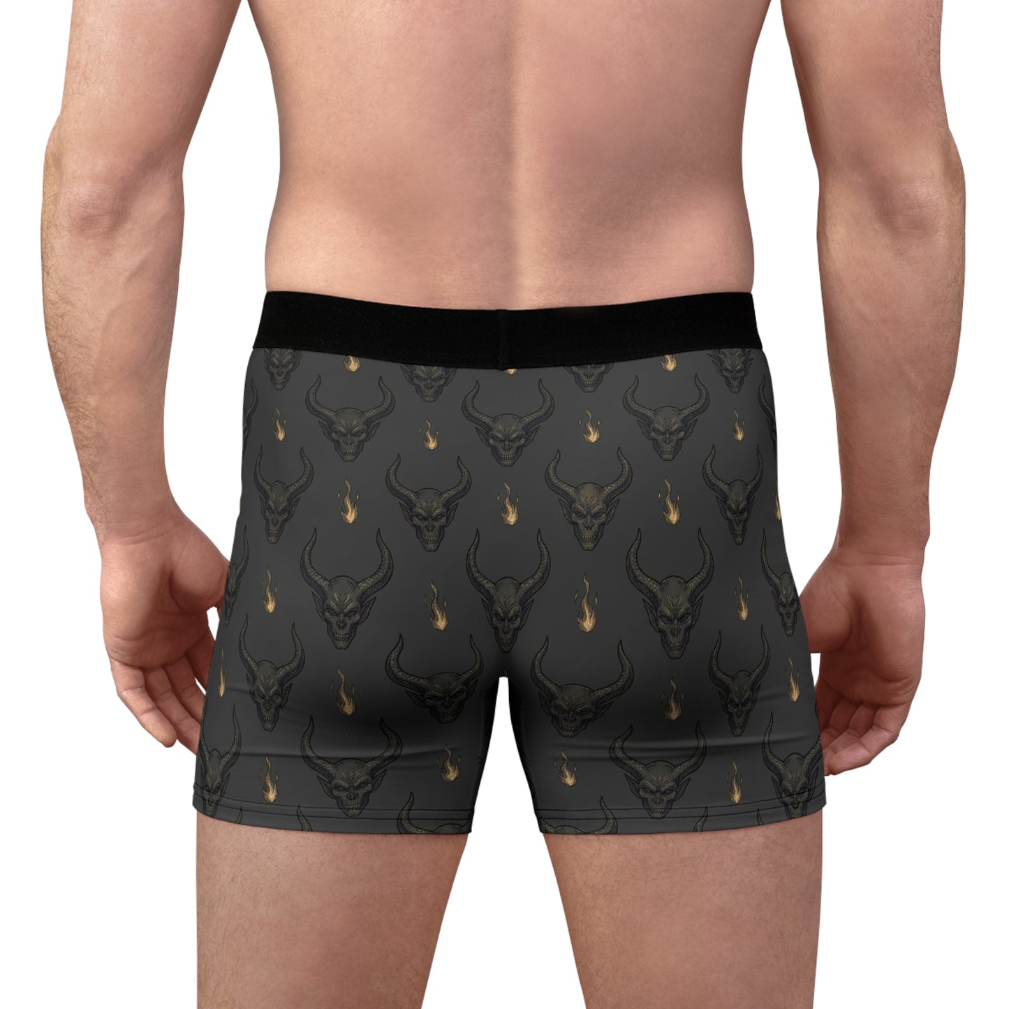 Skull Horns Boxer Briefs — Dark Gothic All-Over Print Men's Underwear