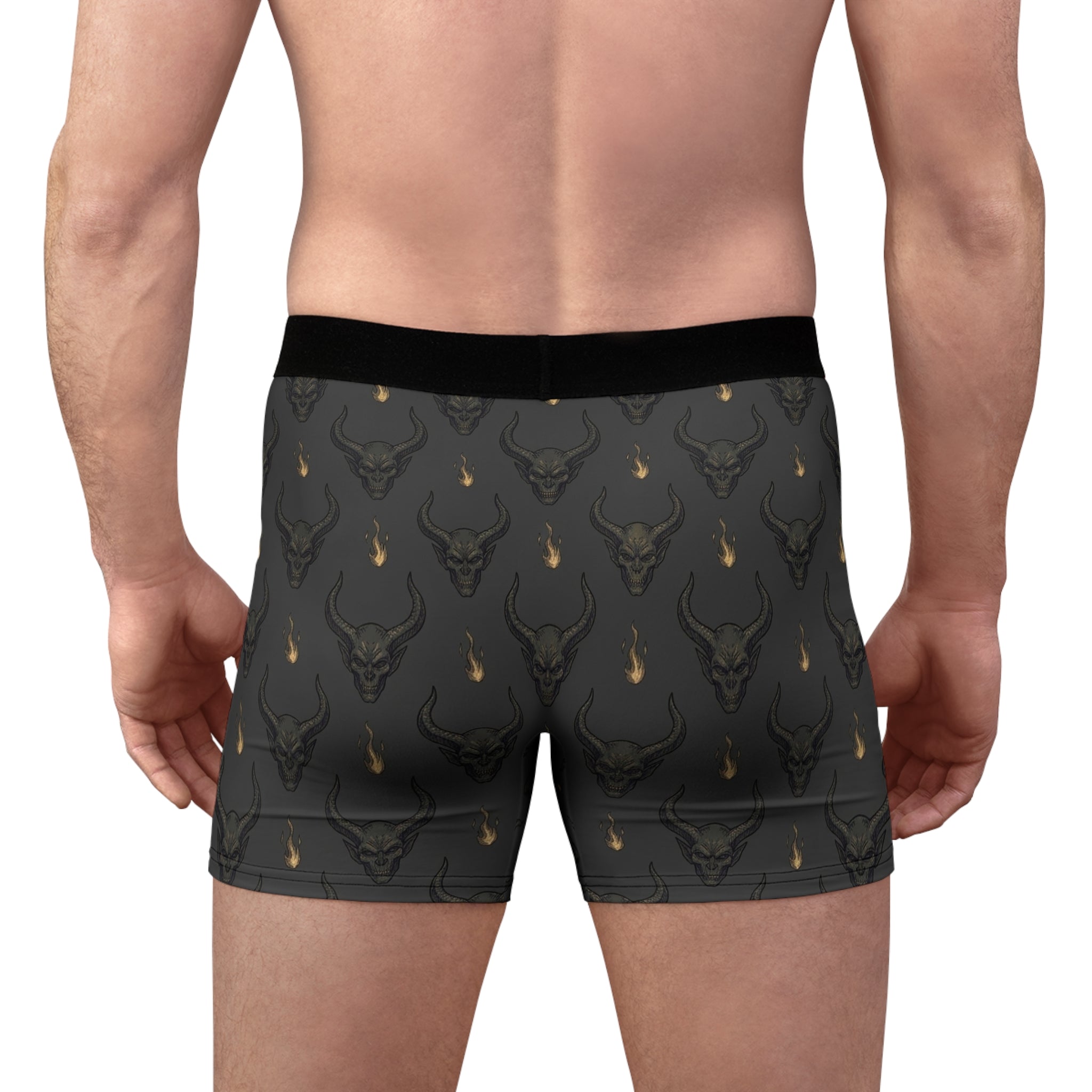 Skull Horns Boxer Briefs — Dark Gothic All-Over Print Men's Underwear