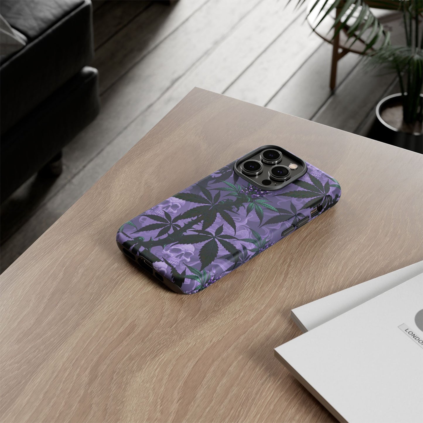Purple Cannabis Skull Phone Case — Rugged Protective iPhone Cover