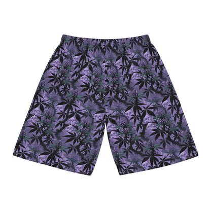 Purple Cannabis Leaf All-Over Print Basketball Shorts — Floral Stoner Pattern