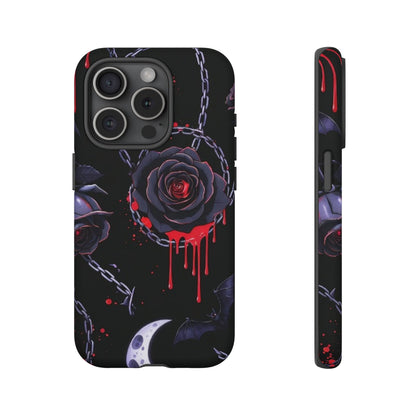 Phone Case — Gothic Dripping Black Rose & Moon Protective Case