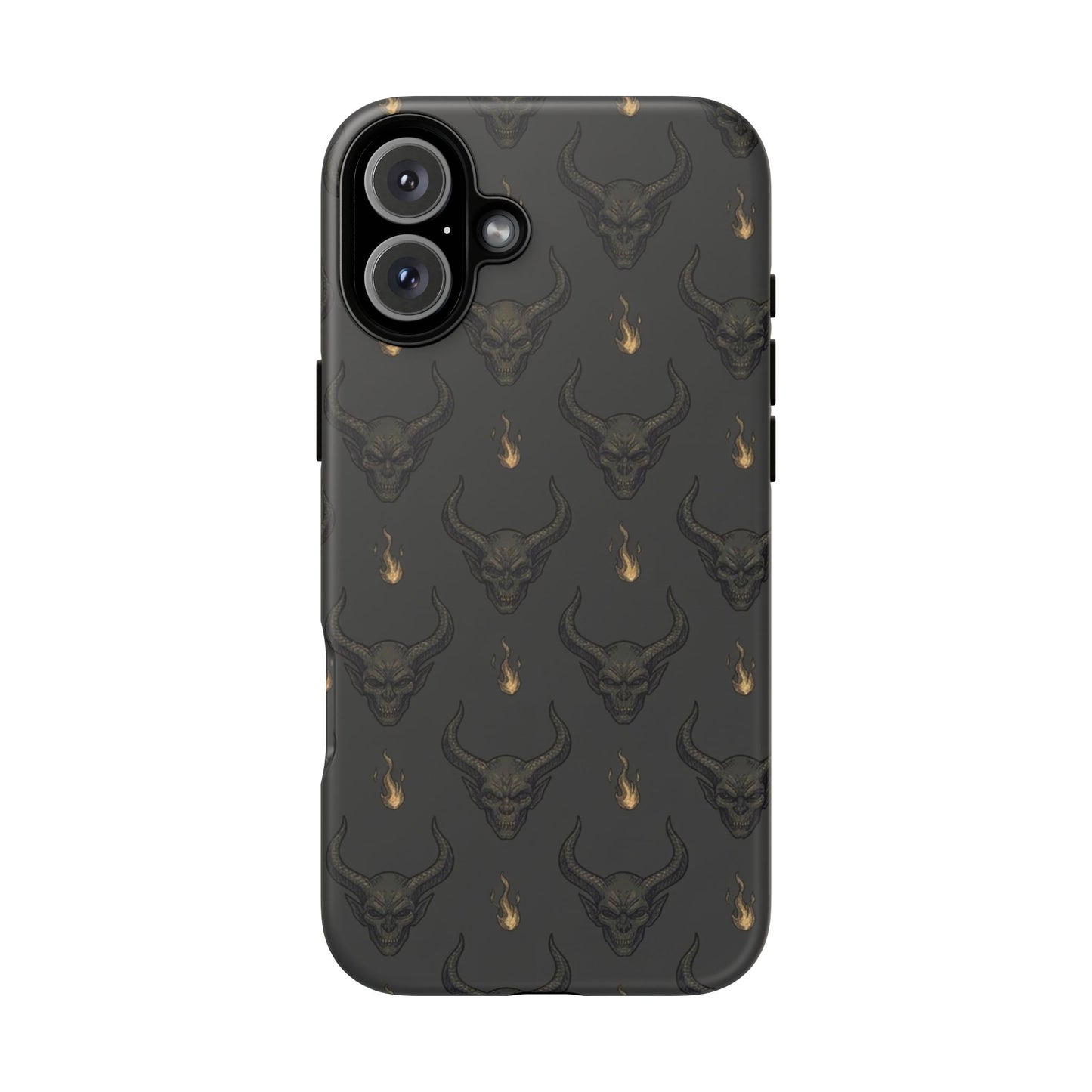 Dark Skull Pattern Phone Case — Gothic Bull Skull with Tiny Flame Accent