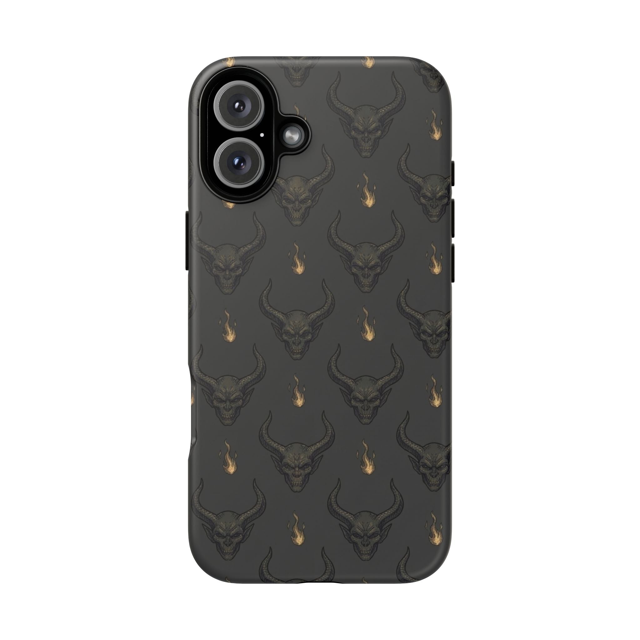 Dark Skull Pattern Phone Case — Gothic Bull Skull with Tiny Flame Accent