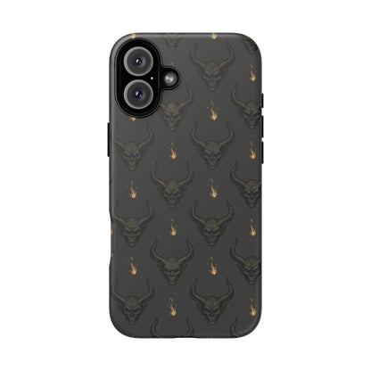 Dark Skull Pattern Phone Case — Gothic Bull Skull with Tiny Flame Accent