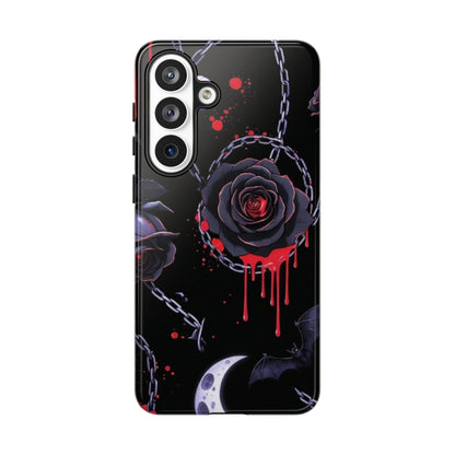 Phone Case — Gothic Dripping Black Rose & Moon Protective Case