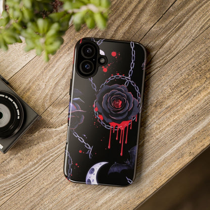 Phone Case — Gothic Dripping Black Rose & Moon Protective Case