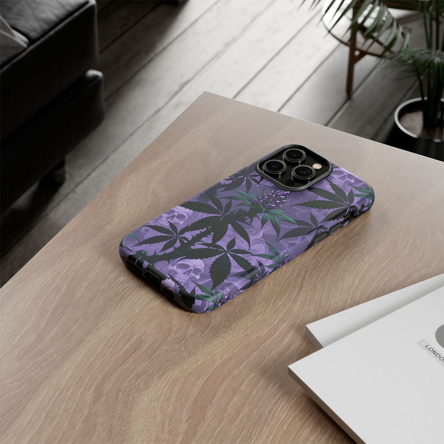 Purple Cannabis Skull Phone Case — Rugged Protective iPhone Cover